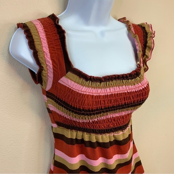 XS Y2k Era Vanity Striped Top Stretch Red Pink Ruffle 0 2 Vintage - Picture 3 of 7